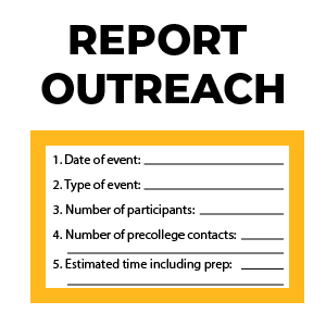 Icon to report outreach with graphic Google Form requesting Date of Event, Type of Event, etc