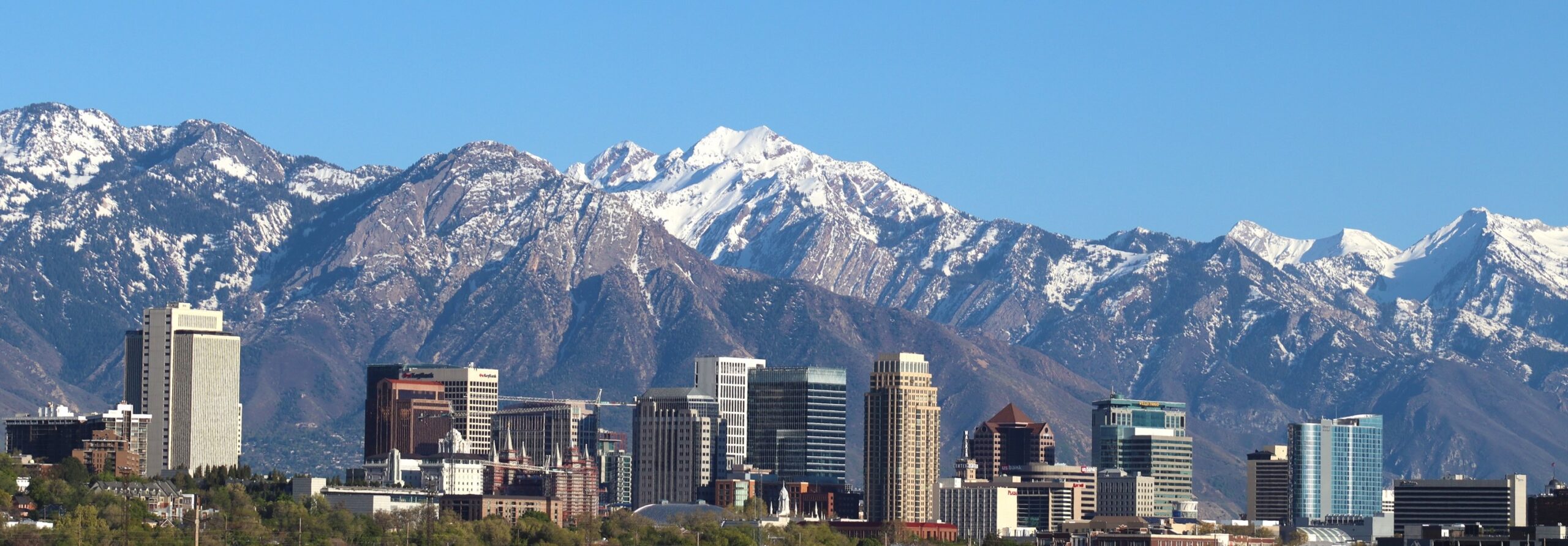 Salt Lake City skyline view, taken from 1200 N bridge on May 1, 2024