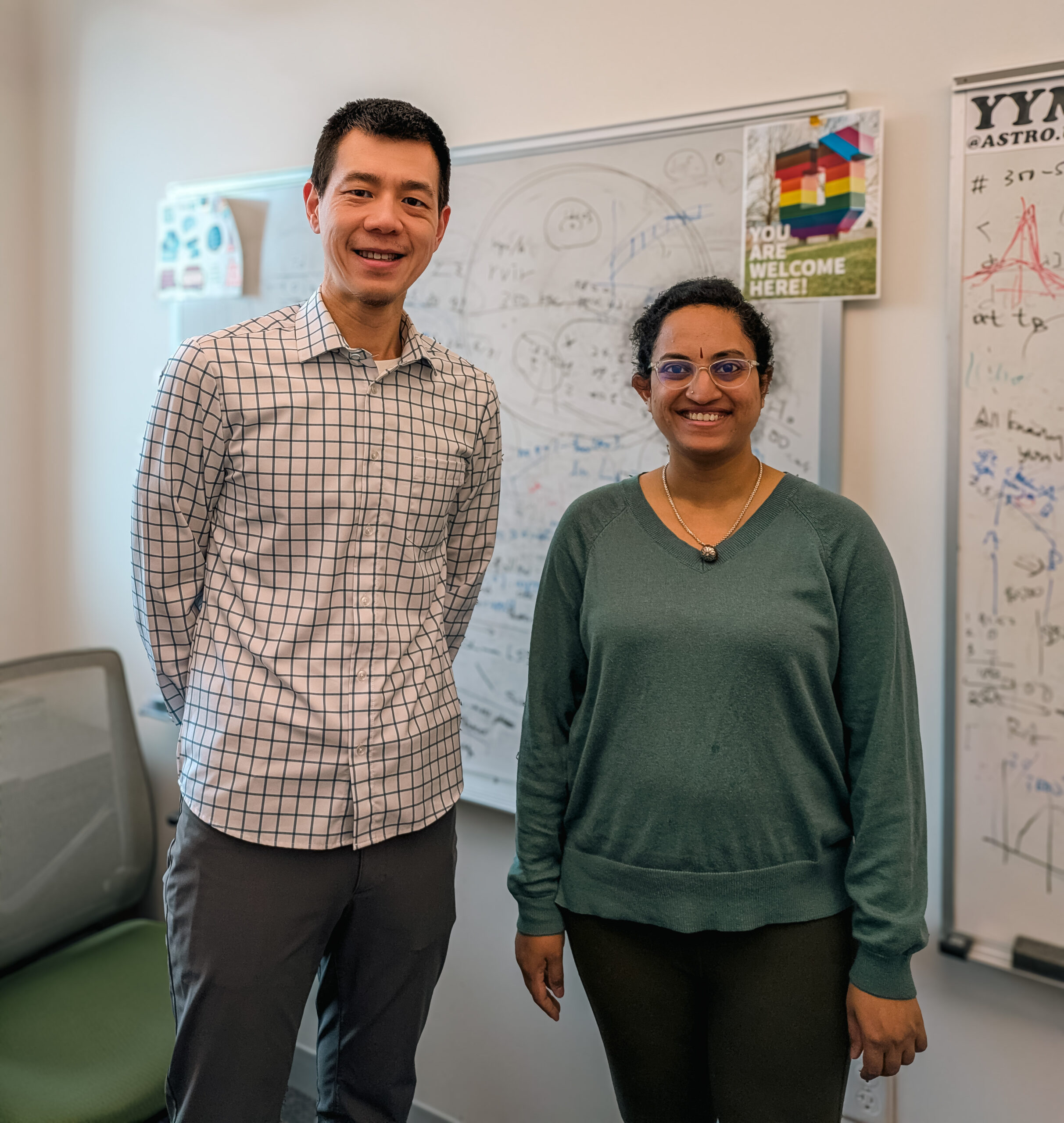 Yao-Yuan Mao (left), assistant professor in the Dept. of Physics & Astronomy, and Ragadeepika Pucha (right), postdoctoral researcher.